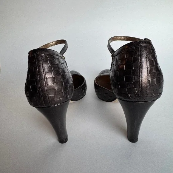 Antonio Melani Woven Leather Ankle Strap Heels Bronze Brown 7M Pump - Picture 3 of 5
